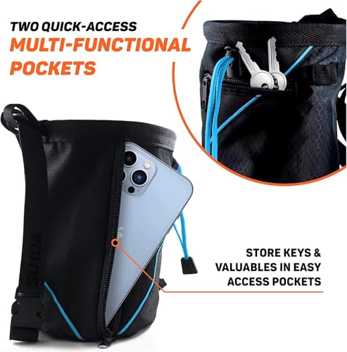 Chalk Bag for Rock Climbing with Quick-Clip Belt, Large Zippered Pockets & Brush Holder - Weight Lifting, Gym, Bouldering, Disc Golf, Wall Climbing Gear Accessories