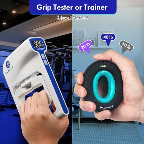 265 lb Grip Strength Tester and 5-Piece Strengthener Kit | Digital Dynamometer; Backlit LCD; 5 Silicone Rings; Variable Resistance; FDA Registered; 2-Year Warranty