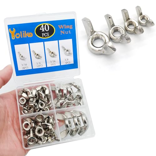40 Pcs 4 Sizes 3/8,5/16",1/4",3/16"(10#), Wingnuts, 304 Stainless Steel Wing Nuts Fasteners Parts Butterfly Nut, Hand Twist Tighten Hardware Nuts Butterfly Wing-Nut Assorted Kit - size: 304 Stainless Steel-4 Sizes-40Pcs
