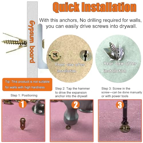 Drywall Anchors with Screws Kit 180PCS, Self Drilling | Heavy Duty Expansion Anchors for Sheetrock, No Pre-Drilling for Picture Mirror Shelf, 2 Sizes Anchors + 3 Sizes Zinc Screws
