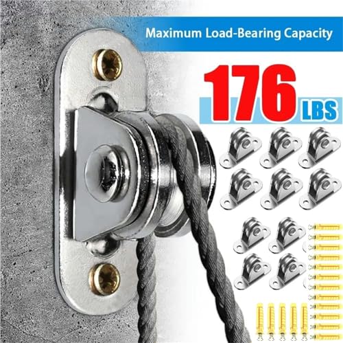 U Groove Stainless Steel Wall Pulley 6PC Heavy Duty Fixed Pulley with Mounting Screws and Expansion Pulley Block Kit Wall-Mounted Pulley Detachable Loading 176 Lb
