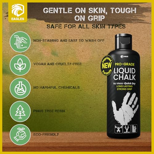 EAGLES Pro Grade Gym Liquid Chalk 60, 120 or 280ml Mess-Free Chalk for Weightlifting, Gymnastics Rock Climbing, Pole Grip, Sports Dries in Seconds - Sweat-Resistant and Long Lasting - style: 280ml