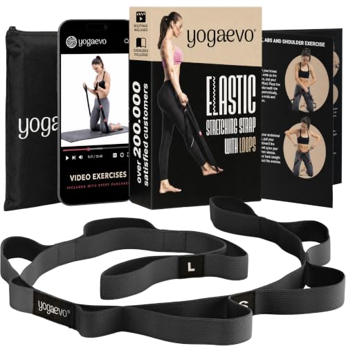 YogaEVO Elastic Stretching Strap with Loops for Physical Therapy | 2-in-1 Yoga Strap & Resistance Band — Flexibility & Back Recovery - color: Black