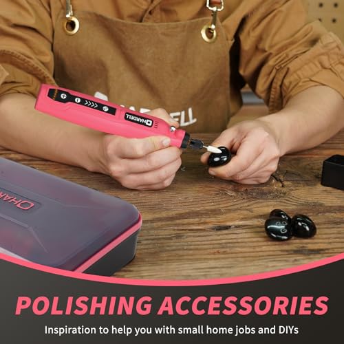 HARDELL Mini Cordless Rotary Tool, 4V 129pcs Rechargeable Rotary Tool Kit | USB Charging Multi-Purpose DIY Tool for Sanding, Polishing, Drilling, Engraving, Woodworking, Craft - style: Pink-129 accessories