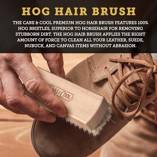 Care & Cool Suede & Nubuck Basic Cleaner Kit, 100% Hog Hair Brush & Eraser | 3.94"x1.38" Brush, Gentle Cleaning, Nap & Breathability Restoration, No Water Needed, Ideal for Velvet, Leather, Canvas, Knit