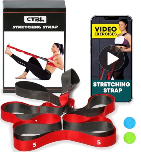 Stretching Strap with Loops - Non Elastic Stretch Band for Physical Therapy, Yoga Strap for Stretching Equipment, Stretch Bands for Exercise and Flexibility - Fascia, Hamstring & Leg Stretcher Belt - style: 12 Loops - Red