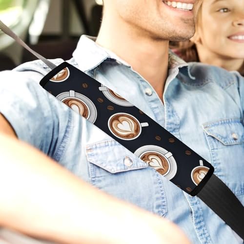 2 Pack Universal Fit Seat Belt Shoulder Pad for Kids, Car Seats Pushchair Strollers High Chair Pushchair, Cute Cafe Latte Art Bean Coffee Shoulder Protector, Anti-Slip Pad - color: Pattern 1207