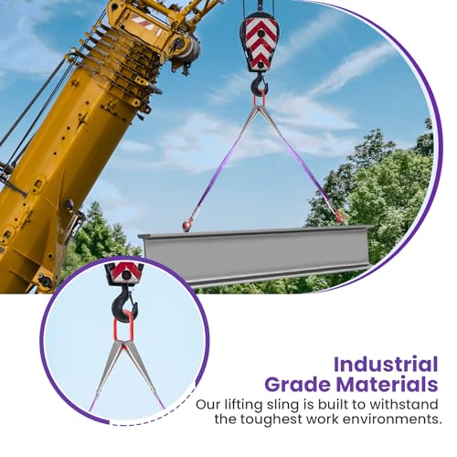 Lifting Slings Straps with Hooks - 3.3 FT, 4409LB Pounds Capacity, Polyester Bridle Sling, Heavy Duty Two Leg Rigging Strap for Engines, Cranes, Hoists, Truck