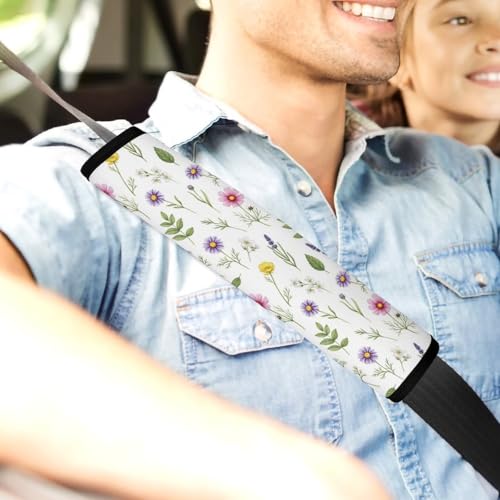 2 Pack Watercolor Wildflowers Car Seat Belt Pad Universal Soft and Comfortable Harness Pads Strap for Adult Use, Most Cars, Easy Install (No Tool) - color: Pattern 436