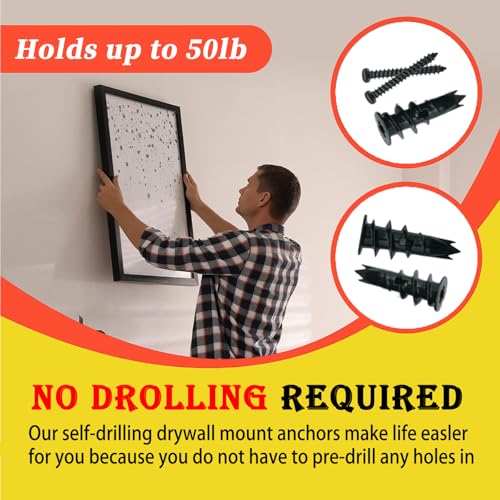 100PCS Zinc Self-Drilling Drywall Anchors, 50 Heavy Duty Hollow Metal Wall Anchors and 50#8 x 1-1/4'' Screws, Sheetrock Anchors and Screws Kit (Black)