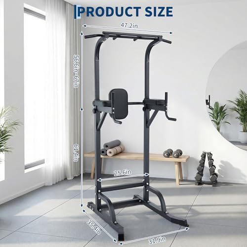 Free Standing Power Tower Pull Up Bar and Dip Station,Adjustable Strength Training Pull-Up Bars for Full Body Workout, Multifunction Dip Station Home Gym for Pull-Ups, Dips, Push-Ups, Leg Raises