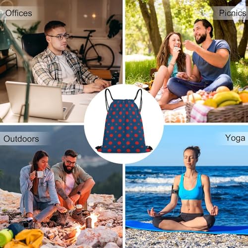 Travel Drawstring Backpack Theft Proof Cinch Sack Water Resistant Sackpack for Camping Hiking Outdoor Sports, Phish Red Donut Circles On Blue Bags - color: Picture (32)