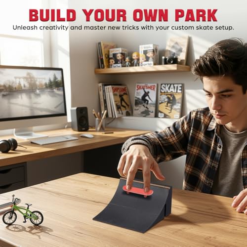 UPKOCH Finger Board Ramp Skateboard Park Kit Mini Finger Skateboard Obstacle Set with Plastic Ramp Parts for Fingerboard Park Imaginative Play Coordination Practice Family Fun
