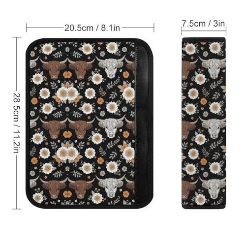 2 Piece Soft Padded Seat Belt Shoulder Pad for Adult Use, All Vehicles, Cute Highland Cow Floral Automotive Seat Belt Protector, Easy Install (No Tool) - color: Pattern 306