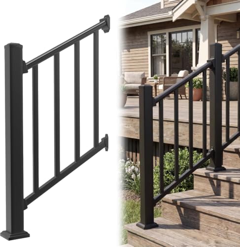 Aluminum Deck Railing Kit, Modular 36 in H. x 2 Ft W Stair Railing Kit for Outdoor Steps,Heavy Duty Balustrade System for Deck, Porch, Patio & Balcony(1 Post, 1 Panel) - size: 2 Feet-Stair