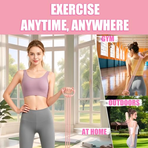 Figure 8 Resistance Bands with Handles, 6 Tube Adjustable Resistance Bands for Arms Back Exercise, Arm Bands for Workout, Strength Training & Full Body Fitness - color: pink