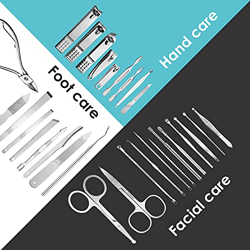 WOAMA Manicure Set 30 In 1 Nail Clipper Set Nail Kit For Women Men Stainless Steel Manicure Kit Professional with Travel Case - color: Silver