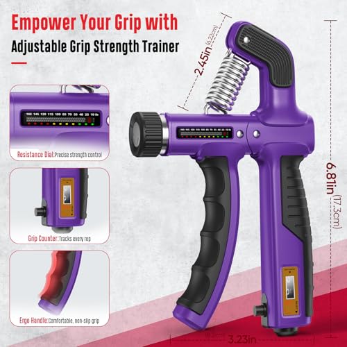 FitBeast Grip Strength Trainer, Hand Gripper Strengthener Kit - 6 Pack with Adjustable Resistance Forearm Strengthener, Forearm Exerciser and Massage Balls for Hand Therapy, Grip Training - color: Purple