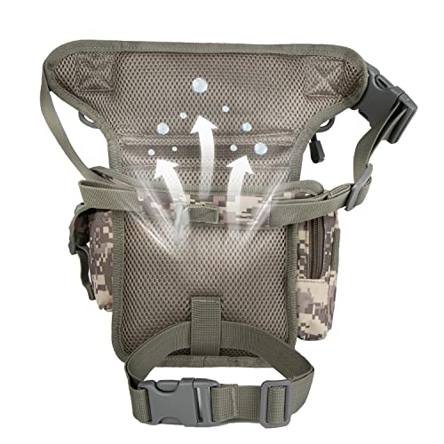 Jueachy Drop Leg Bag for Men Tactical Metal Detecting Thigh Pack with Water Bottle Pouch - color: ACU