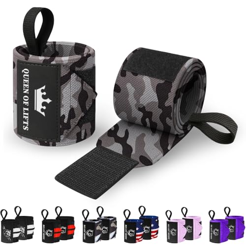 TECEUM Elastic Cotton Weightlifting Wrist Wraps with Thumb Loops, 1 Pair - color: Black Camo, style: 18" – Queen of Lifts