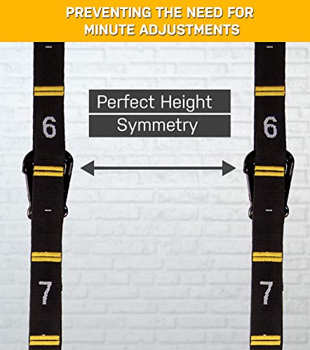 Quick Adjust Numbered Straps for Gymnastic Rings - Carabiner System and Exercise Video Guide for Full Body Workout, Calisthenics, and Home Gym
