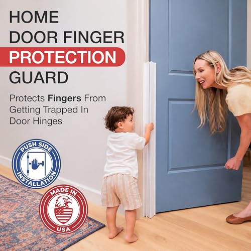 Fingersafe Home Door Finger Guard Protector for Kids - 43” uPVC Push Side Easy 3M Stick-On Safety Hinge Cover, Door Pinch Protector for Babies - Made in USA Finger Pinch Door Guard for Kids - style: HOME-PUSH -SIDE
