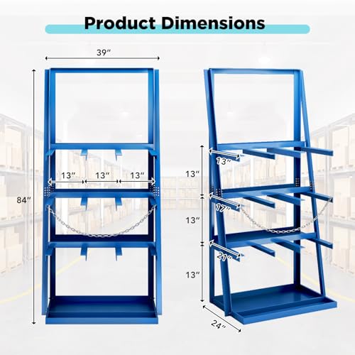 Vertical Bar Rack, Heavy Duty Rack for 3000LBS Capacity, Lumber Storage Shelfs Rack with Safety Chain, Carbon Steel Standing Pipe Rack Shelf Organizer for Warehouse Garage Workshop Factory