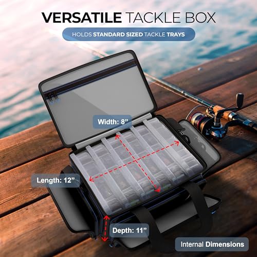 Reaction Tackle Saltwater Fishing Tackle Bags, Water Resistant 1000D PVC Tackle Box Bag with Removable Dividers, Fits 3600 and 3700 Trays, Medium - size: Medium Bag