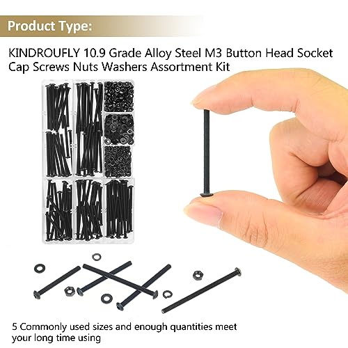 402 Pieces Black M3 x 30/35 /40/45 /50 mm Button Head Socket Cap Screws Nuts Washers Assortment Kit, 10.9 Grade Alloy Steel - size: M3 x 30/35/40/45/50mm, style: Button Head