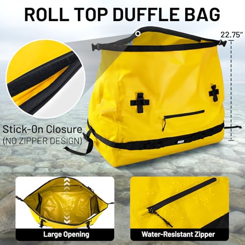 MIER Large Waterproof Duffel Bag - 60L/80L Dry Bag Backpack | Detachable Backpack Straps; Multi-Pockets; Roll-Top with Hook-and-Loop Closure; Motorcycle, Kayaking, Gym, Beach, Boating - color: Yellow, size: 80L
