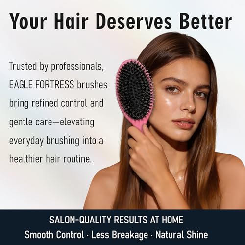 EAGLE FORTRESS Boar Bristle Hair Brush for Women, Men & Kids, Detangling Hair Brush with Polished Nylon Pins for Fine, Thin, Wet & Dry Hair, Hair Extensions, Smooth & Shine – Rose - color: Rose