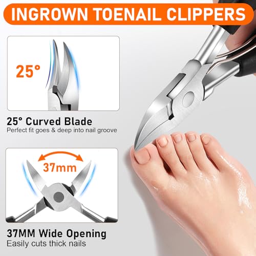 Toe Nail Clippers for Men, Toenail Clippers for Thick Nails for Seniors, German Ultra Sharp Stainless Steel Fingernail Clipper with Catcher, Heavy Duty Ingrown Nail Cutter Long Handle with Wide Jaw - style: 4 in1 Toenail Clippers Set