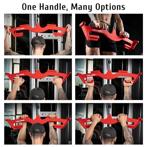 LAT Pull Down Bars Set, Triangular Stability LAT Pulldown Attachments with 8 Ergonomic Handles for Whole Back Training, Non-Slip Cable Machine Attachment for Gym Home Workout - color: Ruby Red