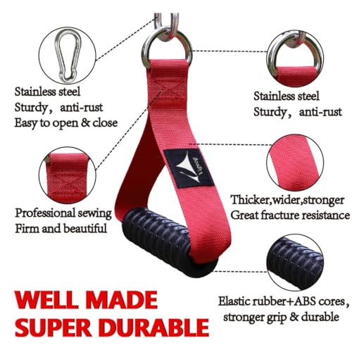 Heavy Duty Gym Exercise Handles Attachment for Cable Machine,Resistance Band,Pulley System Home Fitness Workout Equipment, with Elastic Rubber Grip and 2 Large Carabiners - color: Glory Red XW