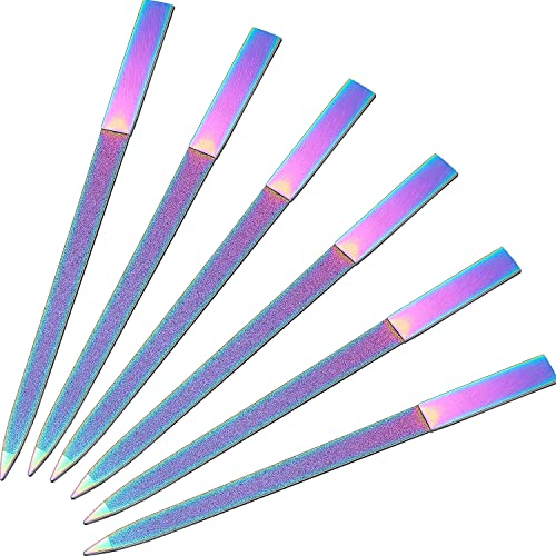 Mudder 6 Pcs Diamond Nail File Women Men Rainbow Stainless Steel Metal Nail File Buffer Double Side Emery Boards with Pointed Tip 7 Inch Multifunction Manicure Pedicure Care Tool Salon Home Travel Use