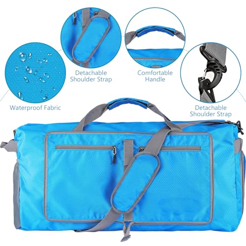 60L Duffle Bag with Shoes Compartment - Foldable&Large Capacity Travel Duffel Bags, Lightweight & Water-Resistant Gym Bag - Light Blue - color: 60L-Light Blue