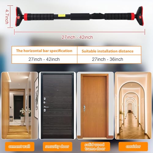 Pull Up Bar for Doorways, 27-42in Chin Up Bar, Strength Training Upper Body Workout Pull Up Bar with Level Meter and Adjustable Strength Training Bar, No Screw Installation Required, Max Load 440 LBS