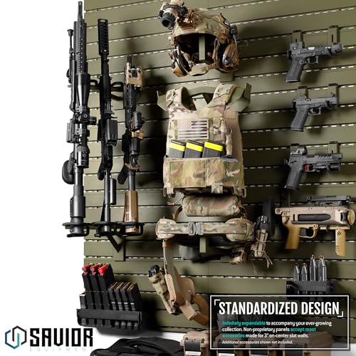Savior Equipment Wall Rack System Tactical Belt Attachment Gear Wall Mount Display Rack Organizer Hanger, Adjustable Width, Heavy-Duty Steel Construction Hold Up to 20 lbs - color: Olive Drab Green