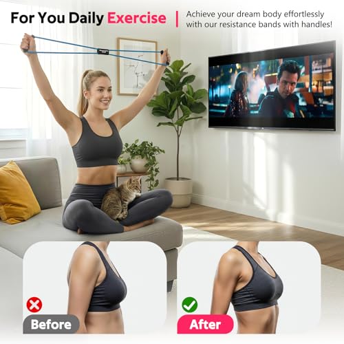 RENRANRING Figure 8 Fitness Resistance Bands with Handles - Exercise Tube Band Set of 3 for Arm and Shoulder Stretch, Rope 8 Word Elastic for Women and Men - color: Yellow, Blue, Red