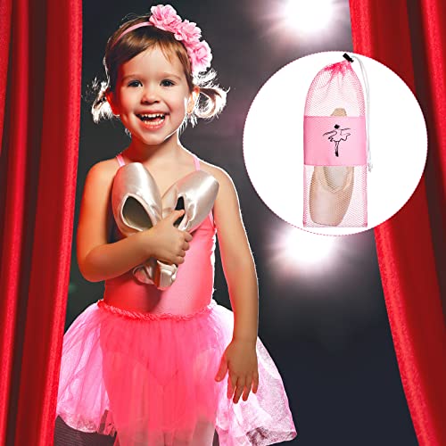Shappy 4 Pcs Pointe Shoes Bag Mesh Dance Shoe Storage Ballet Accessories for Women Girls, Drawstring Pouch - color: pink