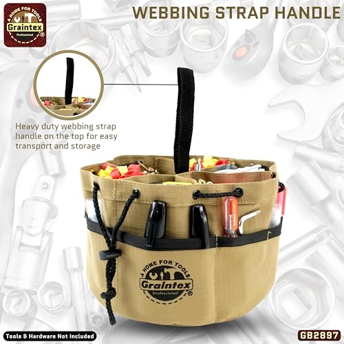 Graintex 18 Pockets Grab Bag Rip-stop Canvas Drawstring Closure, Small Part Organizer Pouch, Small Tools, Screws, Parts, Parachute Tool Bag for Efficient Storage - Khaki - color: Khaki