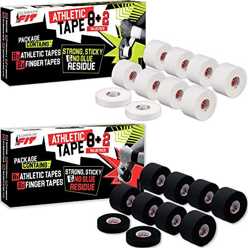 Black & White Athletic Tape Extremely Strong: 16 Rolls + 4 Finger Tape. Easy to Apply & No Sticky Residue. Sports Tape for Boxing, Football, or Climbing. Enhance Joints Protection Now