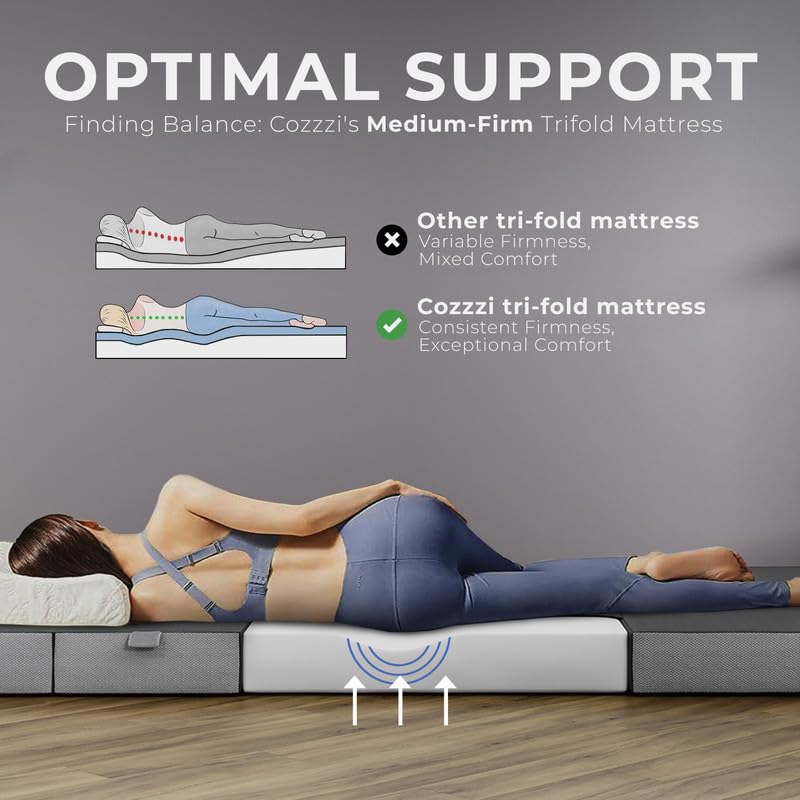 Cozzzi 4 Inch Twin Folding Mattress for Floor and Traveling with Removable Cover - Lightweight and Portable Mattress for Adults & Kids - Compact and Easy to Storage (75in x 39in x 4in) - size: Twin (75in x 39in x 4in), style: Gray