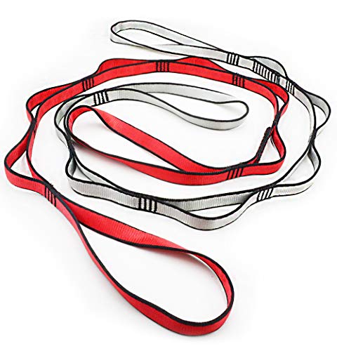 2Pcs Daisy Chain Multipurpose Anti-Gravity Yoga Belt, Climbing Rope, Hammock Rope - 23KN Double-Layer Adjustable Nylon Strap Rope Strong Daisy Chain - color: red white