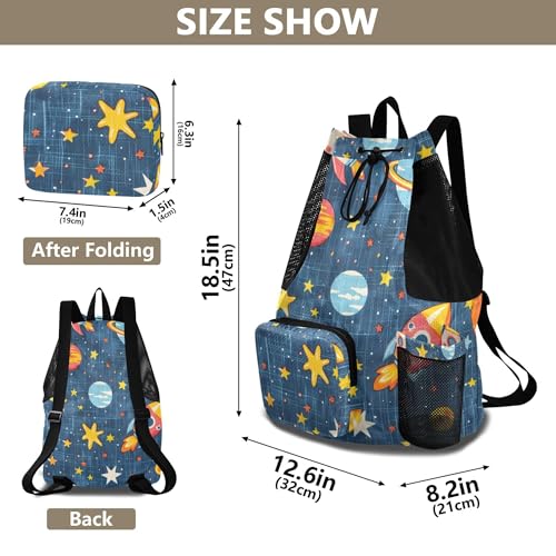 JUNZAN Rockets Deep Blue Drawstring Backpack Cinch Sacks with Water Bottle Holder Waterproof Climbing Gym Bag