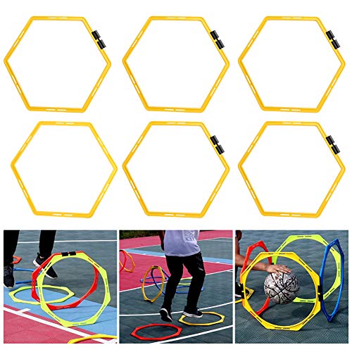 6Pcs Agile Circle Training Set with Link Buckle, Physical Training Hexagonal Step Suit Equipment Multipurpose Application for Basketball,Baseball,Football,Tennis