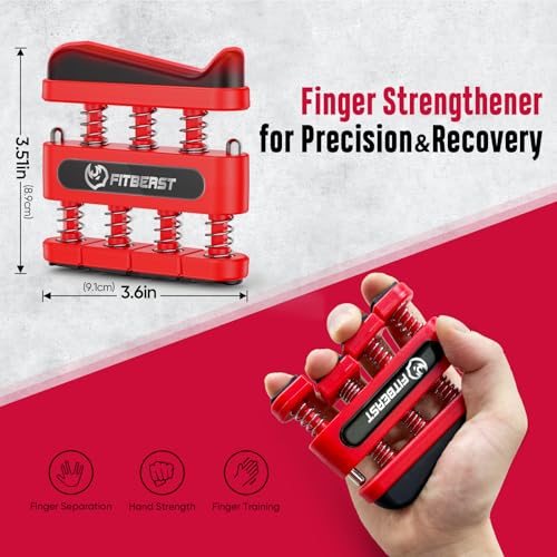 FitBeast Grip Strength Trainer, Hand Gripper Strengthener Kit - 6 Pack with Adjustable Resistance Forearm Strengthener, Forearm Exerciser and Massage Balls for Hand Therapy, Grip Training - color: Red