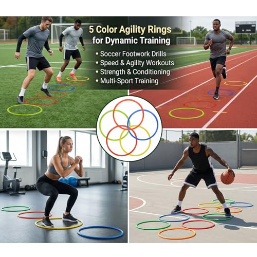 30 PCS Agility Rings Speed Training Set: 15" Exercise Speed Circle Jump Hoops for Soccer Football Footwork Coordination Speed Drill and Athletic Training Equipment