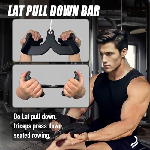 MARSAFIT Home Gym Fitness Rowing T-bar V-bar Pulley Cable Machine Attachment, Bicep Curl Tricep LAT pulldown Bar Back Strength Training Handle Grips LAT Pull Down Bar for Seat Row Workout - style: BTBAR 1902