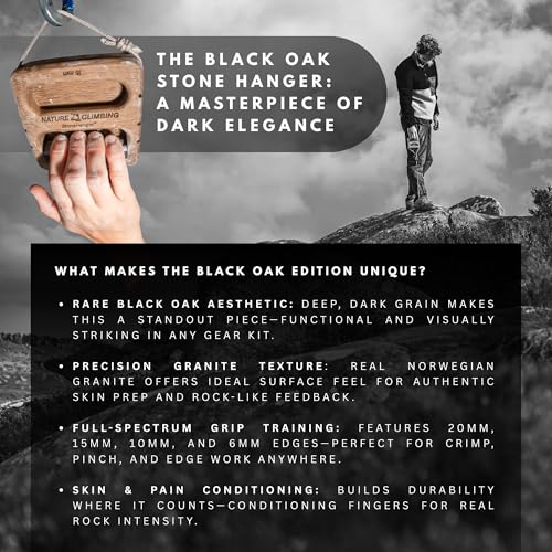 Portable Hangboard | Rock Climbing Hangboard | Hang Board for Climbing | Fingerboard | Strengthen Your Fingers | Bouldering Gifts | Hard Wood - color: Black Edition - Granite